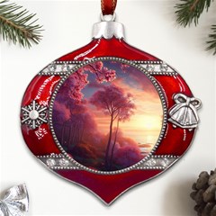 Pink Nature Metal Snowflake And Bell Red Ornament by Sparkle