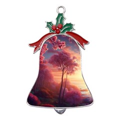 Pink Nature Metal Holly Leaf Bell Ornament