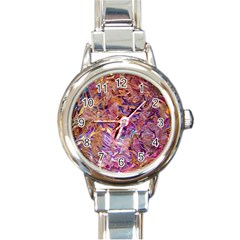 Ochre On Fuchsia Blend Round Italian Charm Watch by kaleidomarblingart