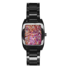 Ochre On Fuchsia Blend Stainless Steel Barrel Watch by kaleidomarblingart