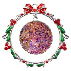 Ochre On Fuchsia Blend Metal X mas Wreath Ribbon Ornament by kaleidomarblingart