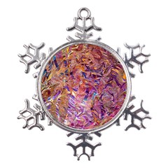 Ochre On Fuchsia Blend Metal Large Snowflake Ornament by kaleidomarblingart