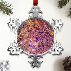 Ochre On Fuchsia Blend Metal Small Snowflake Ornament by kaleidomarblingart