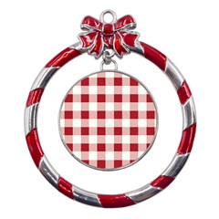 Gingham - 4096x4096px - 300dpi14 Metal Red Ribbon Round Ornament by EvgeniaEsenina