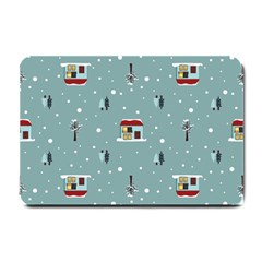 Seamless Pattern With Festive Christmas Houses Trees In Snow And Snowflakes Small Doormat by Grandong