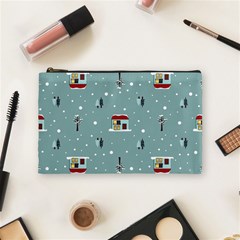 Seamless Pattern With Festive Christmas Houses Trees In Snow And Snowflakes Cosmetic Bag (medium) by Grandong