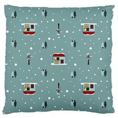 Seamless Pattern With Festive Christmas Houses Trees In Snow And Snowflakes Large Cushion Case (one Side) by Grandong