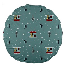 Seamless Pattern With Festive Christmas Houses Trees In Snow And Snowflakes Large 18  Premium Round Cushions by Grandong