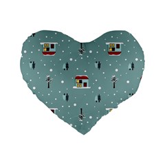 Seamless Pattern With Festive Christmas Houses Trees In Snow And Snowflakes Standard 16  Premium Heart Shape Cushions by Grandong