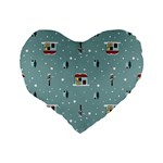 Seamless Pattern With Festive Christmas Houses Trees In Snow And Snowflakes Standard 16  Premium Flano Heart Shape Cushions Back