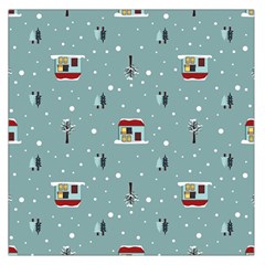 Seamless Pattern With Festive Christmas Houses Trees In Snow And Snowflakes Square Satin Scarf (36  X 36 ) by Grandong