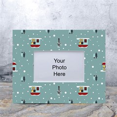 Seamless Pattern With Festive Christmas Houses Trees In Snow And Snowflakes White Tabletop Photo Frame 4 x6 