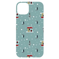 Seamless Pattern With Festive Christmas Houses Trees In Snow And Snowflakes Iphone 14 Plus Black Uv Print Case by Grandong