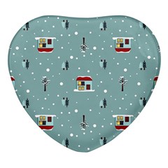 Seamless Pattern With Festive Christmas Houses Trees In Snow And Snowflakes Heart Glass Fridge Magnet (4 Pack) by Grandong