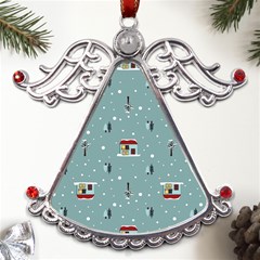 Seamless Pattern With Festive Christmas Houses Trees In Snow And Snowflakes Metal Angel With Crystal Ornament by Grandong