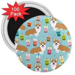 Welsh Corgis Dog Boba Tea Bubble Tea Cute Kawaii 3  Magnets (100 Pack) by Grandong