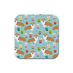 Welsh Corgis Dog Boba Tea Bubble Tea Cute Kawaii Rubber Square Coaster (4 Pack) by Grandong