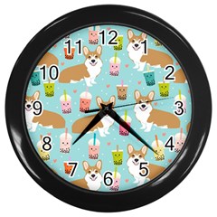 Welsh Corgis Dog Boba Tea Bubble Tea Cute Kawaii Wall Clock (black) by Grandong