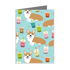 Welsh Corgis Dog Boba Tea Bubble Tea Cute Kawaii Mini Greeting Card by Grandong