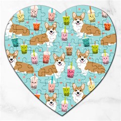 Welsh Corgis Dog Boba Tea Bubble Tea Cute Kawaii Jigsaw Puzzle (heart) by Grandong