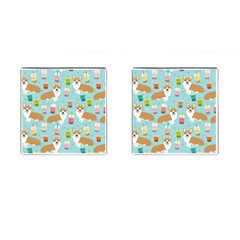 Welsh Corgis Dog Boba Tea Bubble Tea Cute Kawaii Cufflinks (square) by Grandong