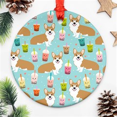 Welsh Corgis Dog Boba Tea Bubble Tea Cute Kawaii Round Ornament (two Sides) by Grandong