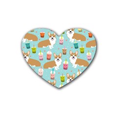 Welsh Corgis Dog Boba Tea Bubble Tea Cute Kawaii Rubber Heart Coaster (4 Pack) by Grandong