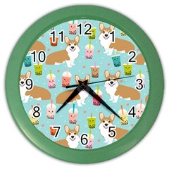 Welsh Corgis Dog Boba Tea Bubble Tea Cute Kawaii Color Wall Clock by Grandong