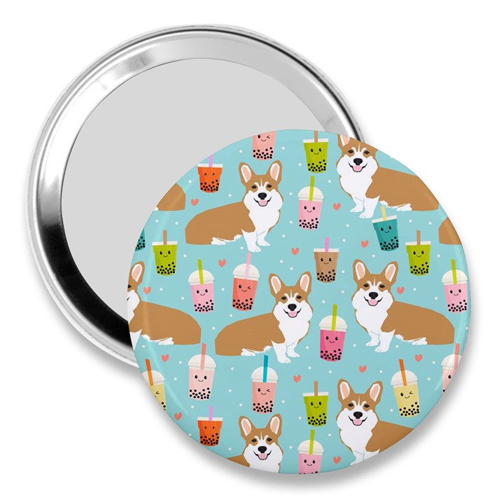 Welsh Corgis Dog Boba Tea Bubble Tea Cute Kawaii 3  Handbag Mirrors