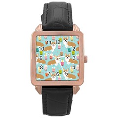 Welsh Corgis Dog Boba Tea Bubble Tea Cute Kawaii Rose Gold Leather Watch  by Grandong