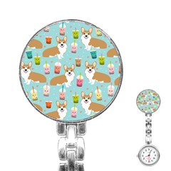 Welsh Corgis Dog Boba Tea Bubble Tea Cute Kawaii Stainless Steel Nurses Watch by Grandong