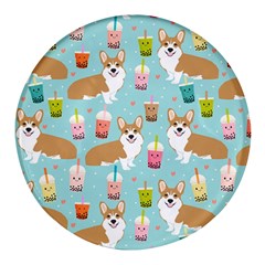 Welsh Corgis Dog Boba Tea Bubble Tea Cute Kawaii Round Glass Fridge Magnet (4 Pack) by Grandong