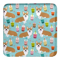 Welsh Corgis Dog Boba Tea Bubble Tea Cute Kawaii Square Glass Fridge Magnet (4 Pack) by Grandong