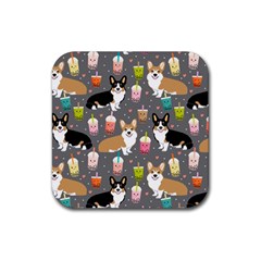 Welsh Corgi Dog Boba Tea Bubble Kawaii Rubber Coaster (square) by Grandong