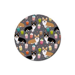 Welsh Corgi Dog Boba Tea Bubble Kawaii Rubber Coaster (round) by Grandong