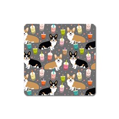 Welsh Corgi Dog Boba Tea Bubble Kawaii Square Magnet by Grandong