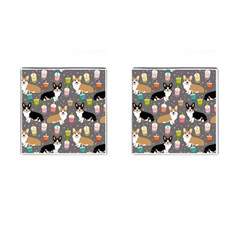 Welsh Corgi Dog Boba Tea Bubble Kawaii Cufflinks (square) by Grandong