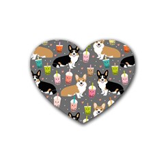 Welsh Corgi Dog Boba Tea Bubble Kawaii Rubber Heart Coaster (4 Pack) by Grandong