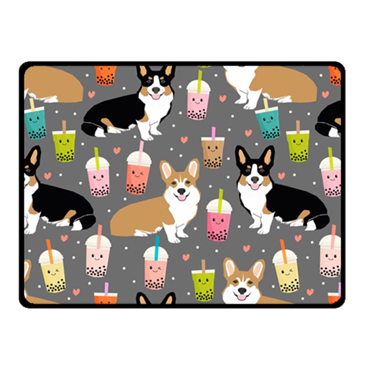 Welsh Corgi Dog Boba Tea Bubble Kawaii Fleece Blanket (Small)