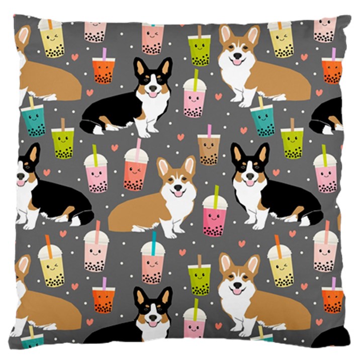 Welsh Corgi Dog Boba Tea Bubble Kawaii Large Cushion Case (Two Sides)