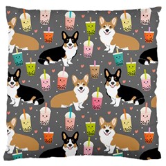 Welsh Corgi Dog Boba Tea Bubble Kawaii Standard Premium Plush Fleece Cushion Case (one Side) by Grandong