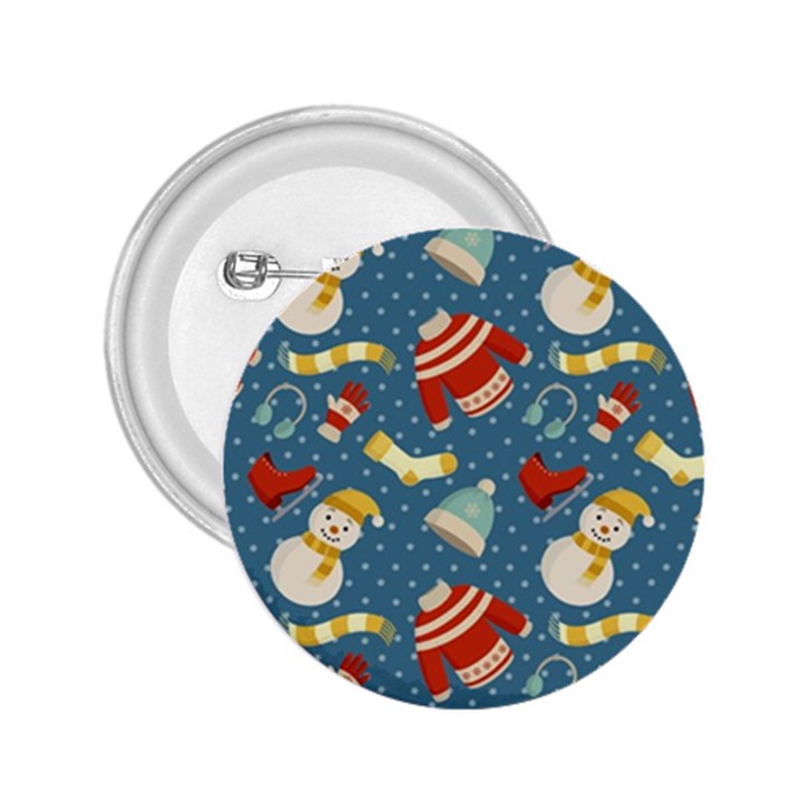 Winter Blue Christmas Snowman Pattern 2.25  Buttons