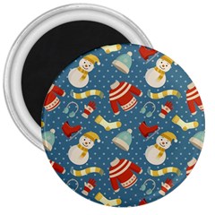 Winter Blue Christmas Snowman Pattern 3  Magnets by Grandong