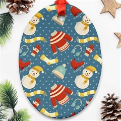 Winter Blue Christmas Snowman Pattern Ornament (oval) by Grandong