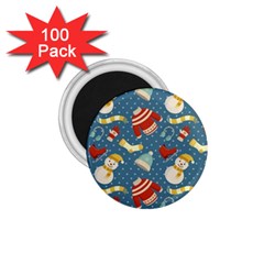 Winter Blue Christmas Snowman Pattern 1 75  Magnets (100 Pack)  by Grandong