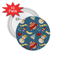 Winter Blue Christmas Snowman Pattern 2 25  Buttons (10 Pack)  by Grandong