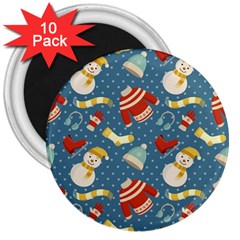 Winter Blue Christmas Snowman Pattern 3  Magnets (10 Pack)  by Grandong