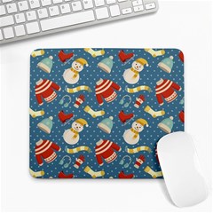 Winter Blue Christmas Snowman Pattern Large Mousepad by Grandong