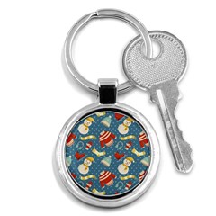 Winter Blue Christmas Snowman Pattern Key Chain (round) by Grandong