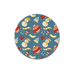 Winter Blue Christmas Snowman Pattern Magnet 3  (round) by Grandong